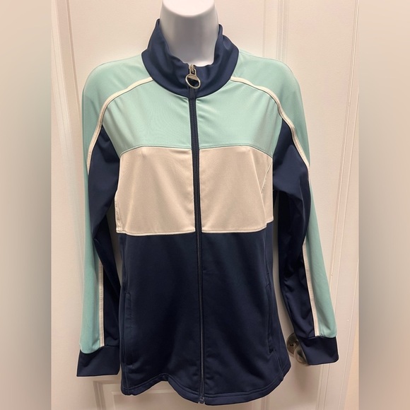 Boston Proper Women's Color Block active performance Jacket - navy mint white M - Picture 2 of 10
